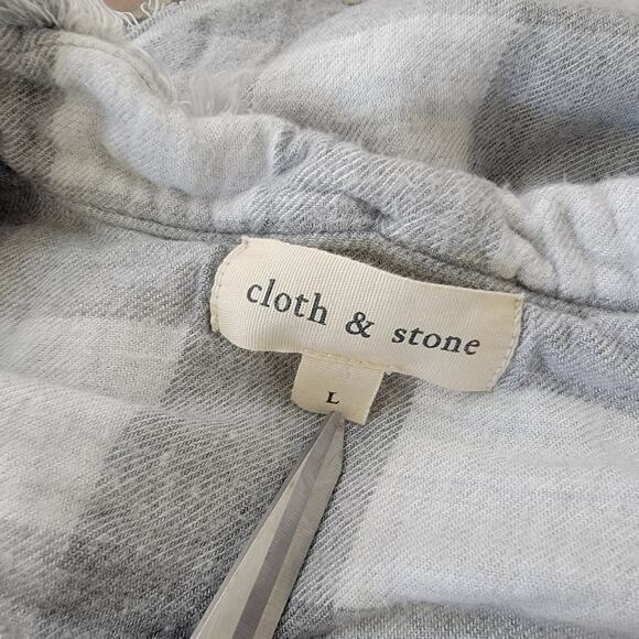 Cloth & Stone Flannel Buffalo Check Henley Long Sleeve Tunic Gray Raw Hem Large - Picture 13 of 15